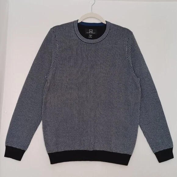 Men's Michael Strahan Black and White Small Checkered Wool Blend Sweater - Picture 1 of 7